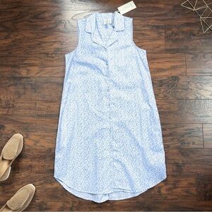 Joie • Floral Cotton Shift Dress blue white sleeveless shirtdress midi voile